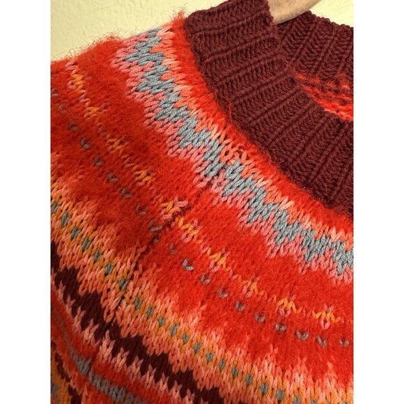 American Eagle Fair Isle knit sweater Size Small Pink Red Soft Cozy NWT - Picture 3 of 8